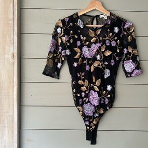 JACK by BB DAKOTA Floral embroidered body suit with sheer panelling